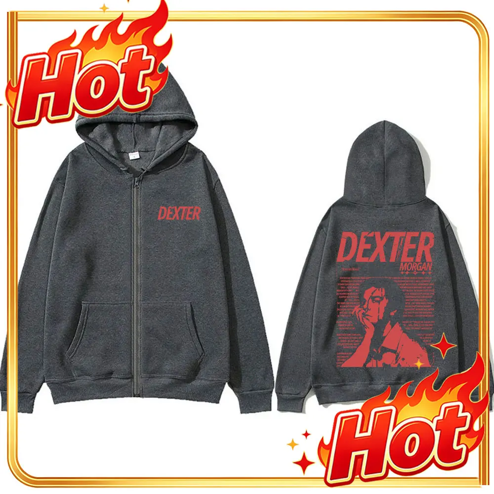 Vintage TV Play Dexter Morgan Zipper Hoodie Men Women Casual Oversized Zip Up Jacket Men's High Quality Cotton Zip Up Sweatshirt