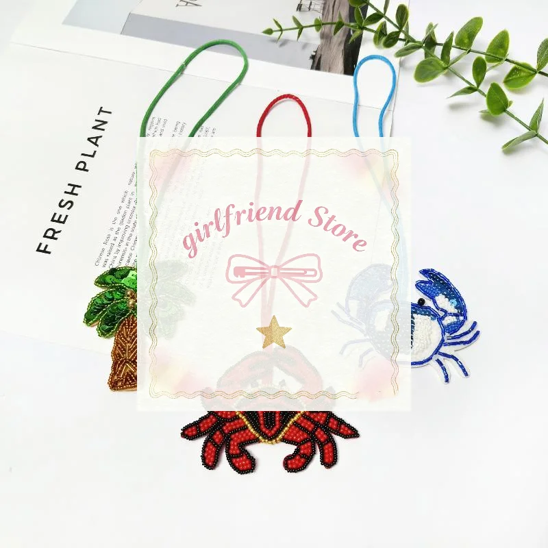 

Bead Coconut Tree Crab Pendant Hanging Rope Patches Bag Lanyard Patch Beading Applique Bag Patch Lanyard Accessories