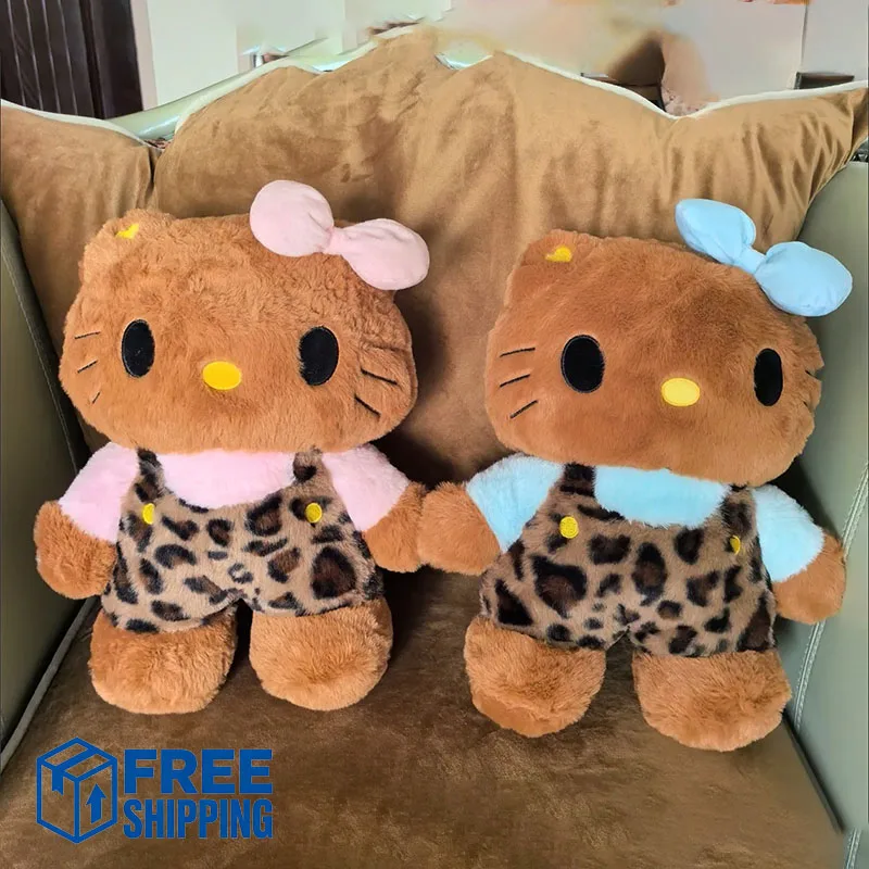 

Милая плюшевая кукла Hello Kitty, мультяшная коричневая леопардовая мягкая игрушка, подушка для сна, подарок для девочек и детей
