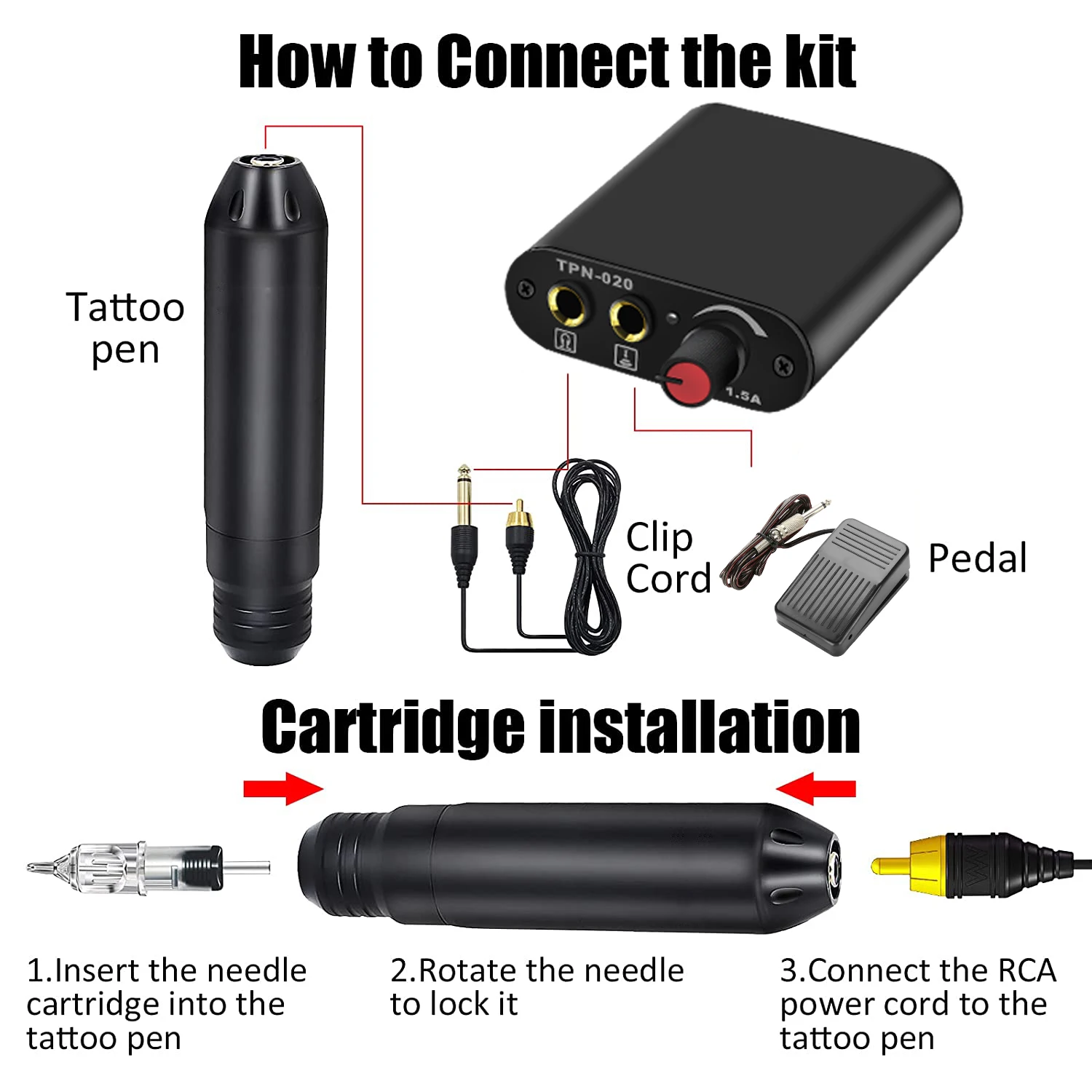 T2S Cartridge Tattoo Pen Rotary Tattoo Machine Aluminum Alloy Tattoo Gun for Permanent Microblading Makeup Cartridge Needles