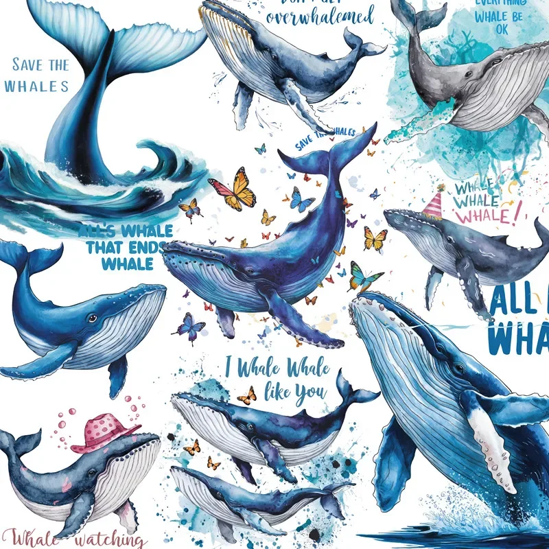 12Pcs/Pack Vintage Blue Whale Words Sticker DIY Craft Scrapbooking Album Junk Journal Decorative Stickers