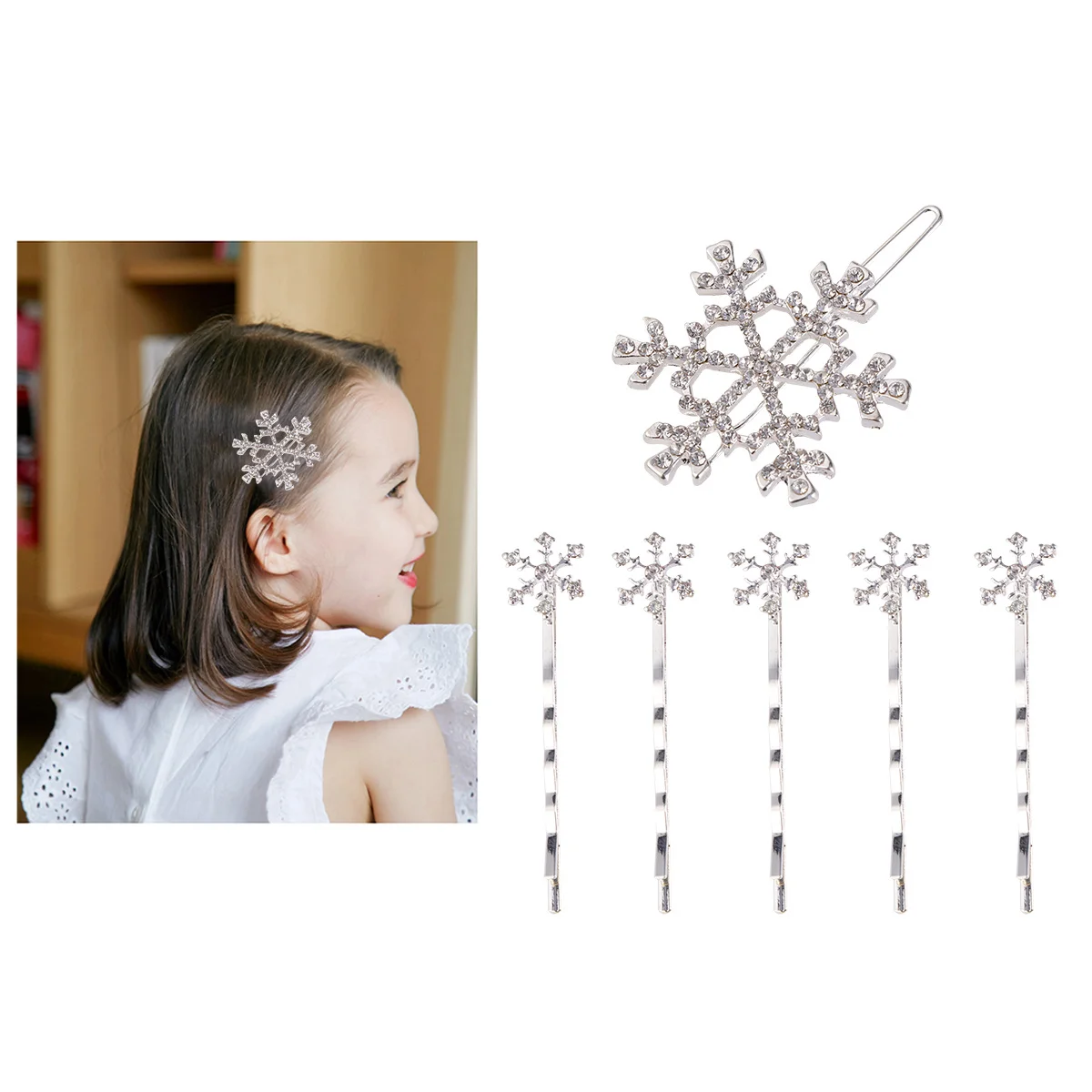 

6pcs Bow Set Snowflake Hair Clips For Kids Children Barrettes No Fraying Ends Suitable For Thin Thick Curly Straight Hair Gift