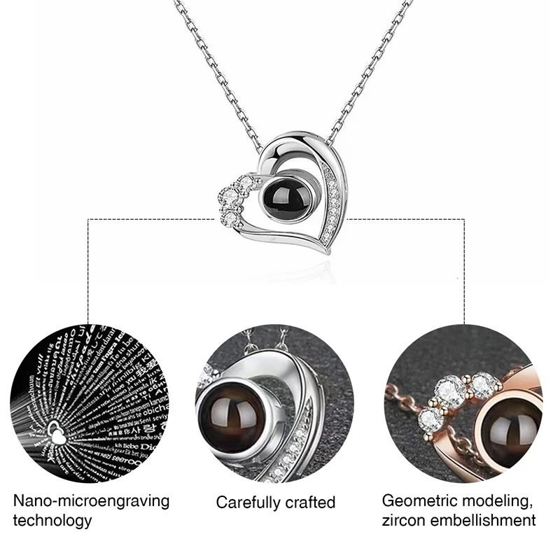 Personalisierte Projektions-Halskette mit Bildaufdruck, Herzanhänger, Erinnerungsfoto-Schmuck, Valentinstagsgeschenk für Sie – Detail 4