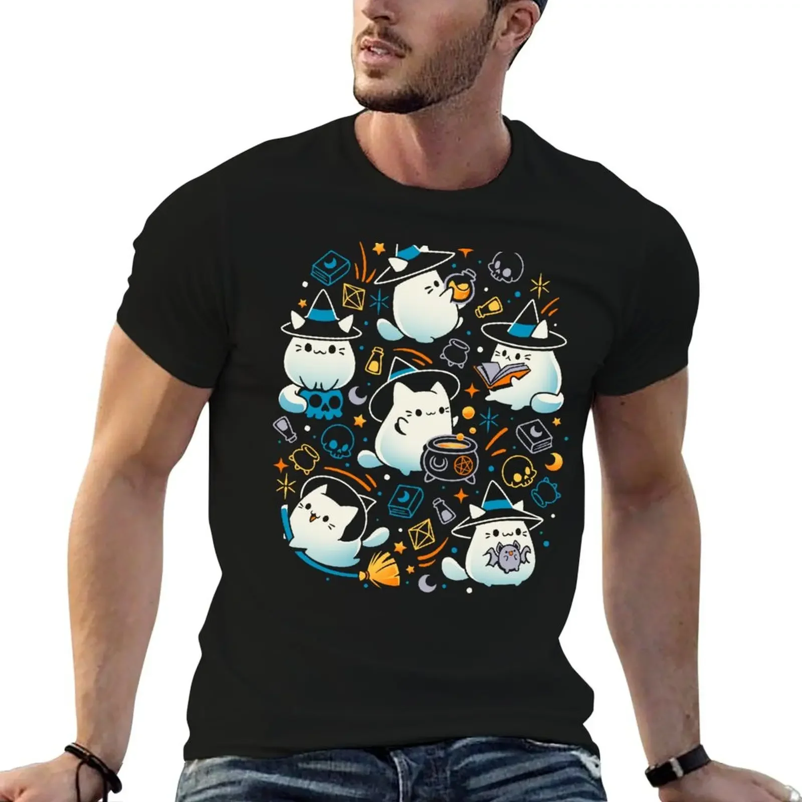 Whiskers and Witchcraft - Cute Cat Witch T-Shirt shirts graphic graphic t shirt vintage t shirt men 100℅ cotton