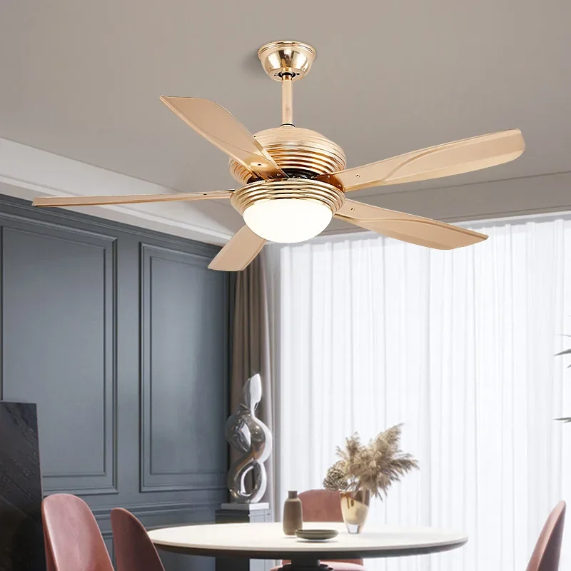 

NEW Gold Ceiling Fans Light LED Chandeliers Bedroom Living Room Silent Fan Lamps With Rrmote Control Reverse Motor Pendant Light