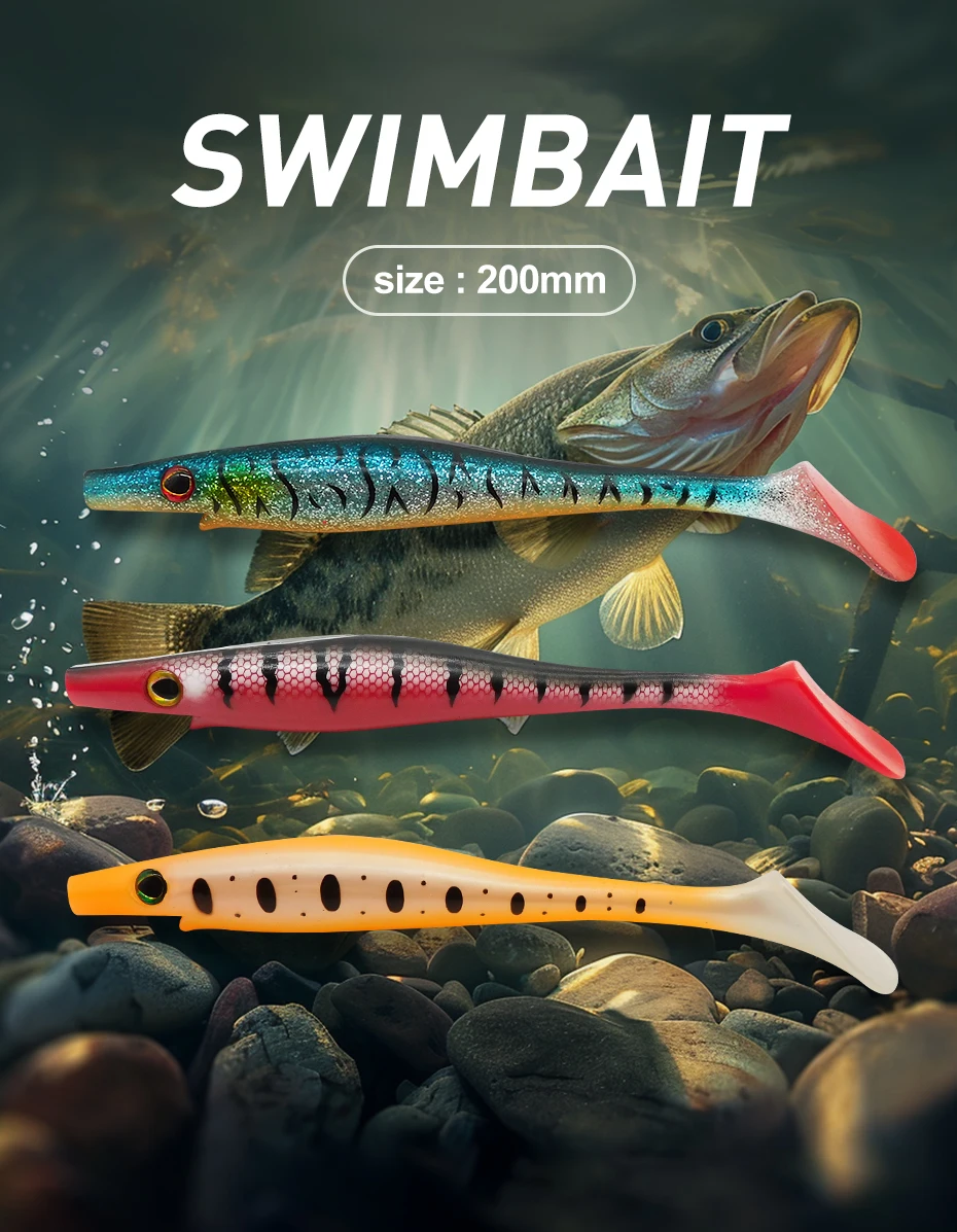 ESFISHING Große Weiche Angelköder Hog Shad 150mm 200mm Buntlackierte Kunststoff-Großköder für Meeresangeln SwimBait – Detail 1