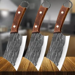 Meat Cleaver Kitchen Chef Knives Handmade Forged Stainless Steel Boning Butcher Knife Wooden Handle Kitchen Accessories