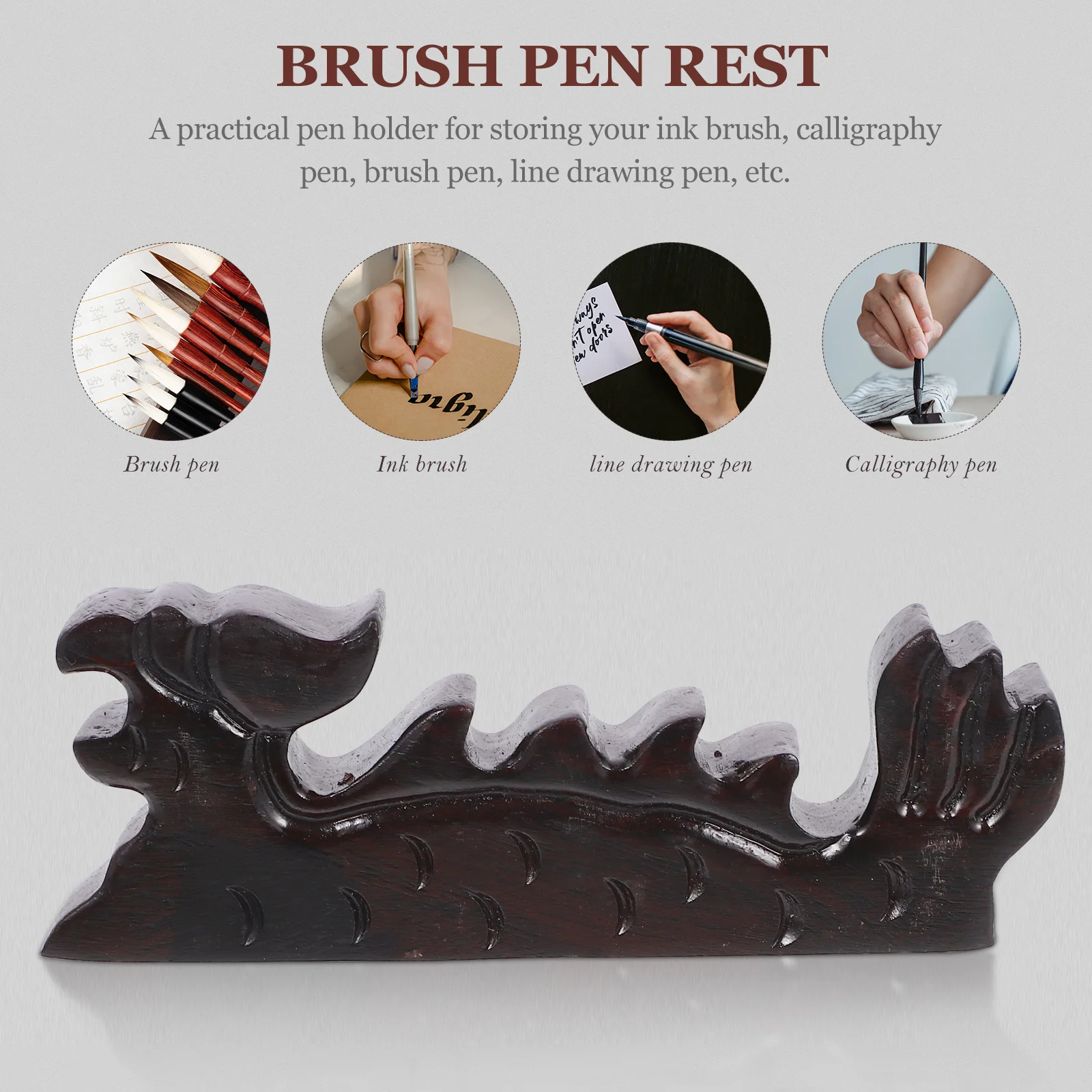 

Vintage Wooden Pen Rest Chinese Calligraphy Brush Holder Long Lasting Elegant Practical Gift Writing Support Stand