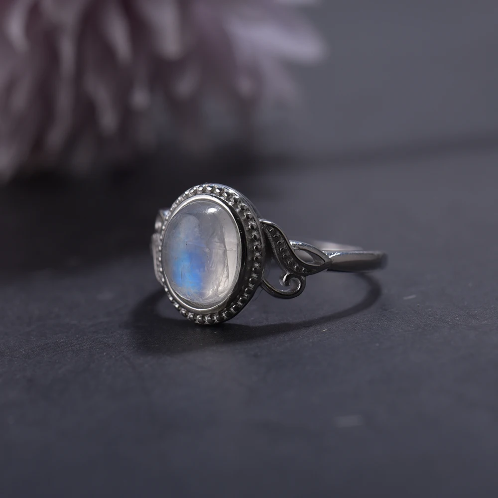 ITSMOS anillo ovalado de plata de ley con piedra lunar geométrica para mujer, bandas de piedras preciosas naturales Retro, joyería de boda de lujo