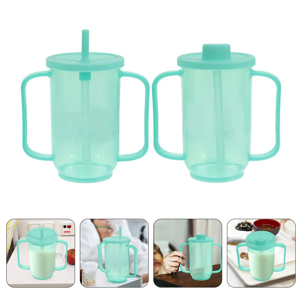 

2Pcs Adult Sippy Cup for Elderly Spill Proof with Handle Feeding Cup for Seniors Disabled Patient Liquid Medication Safe