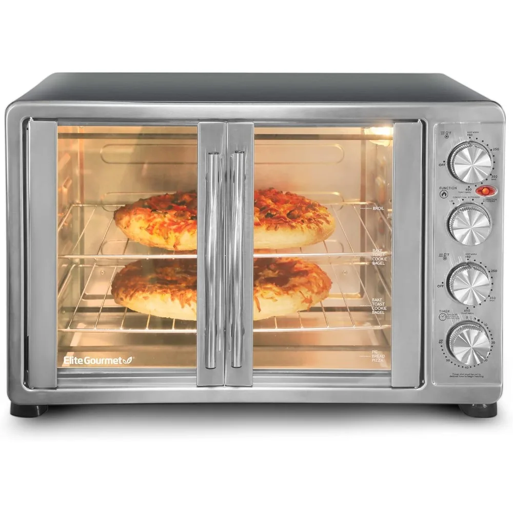 Horno de convección de 18 rebanadas, horno de 4 pomos de Control, para hornear, asar, asar, mantener el calor, 47.5Qt, puerta francesa de ETO-4510M