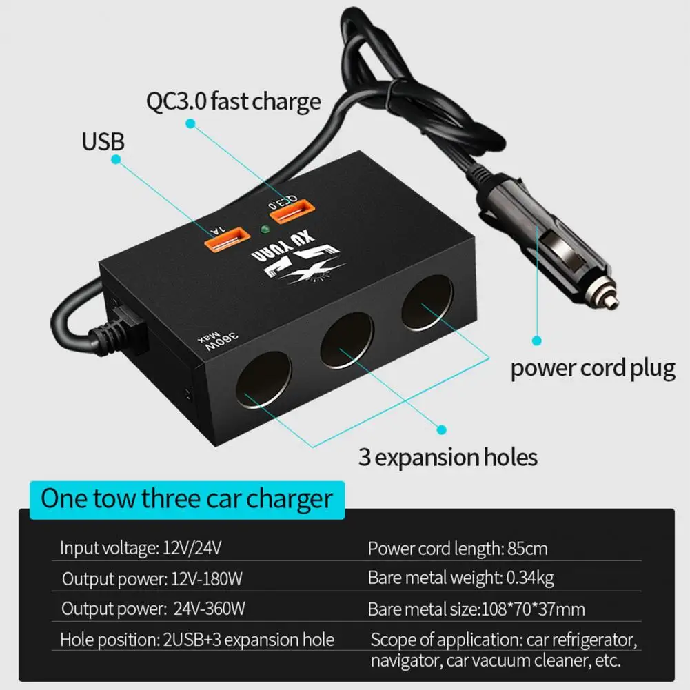 Car Charger Adapter  Convenient Plug And Play Shockproof  QC3.0 High Speed Auto Charger Adapter Vehicle Supplies