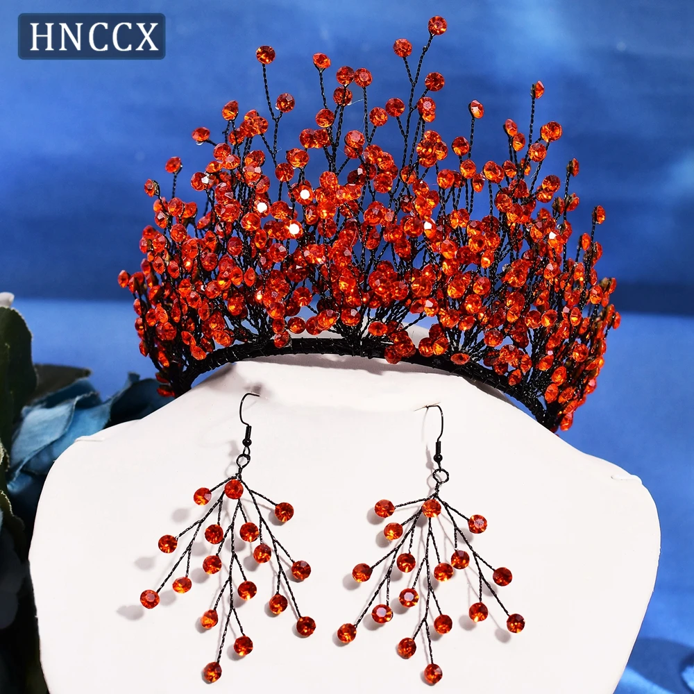 

YouLaPan Luxurious Bridal Crown Headband Handmade Orange Color Rhinestone Theme Wedding Headpieces Hair Accessories CP846