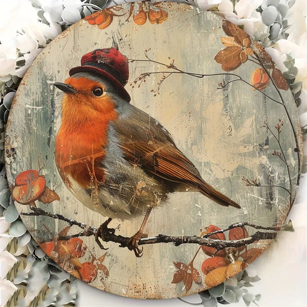 Vintage Robin Bird Aluminium-Metall-Wandschild, 20 x 20 cm, Retro-Dekorationsplakette für Zuhause, Café, Bar, Wohnzimmer