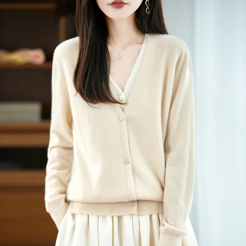 

Искусственный пуловер из двух предметов с v-образным вырезом, 100% мериносовая шерсть, модный классический свитер, женский осенне-зимний минималистичный повседневный кашемировый трикотаж