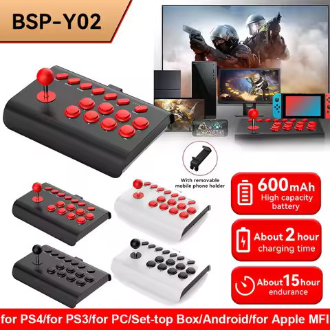 Y02 Fighting Game Joystick w Stretchable Bracket Games Console 3-Mode Connect Macro/TURBO Function for PS4/Xbox One/Switch OLED
