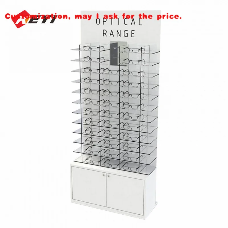 custom.Floor Standing Acrylic Sunglasses Display Rack Acrylic Eyeglass Display Optical Shop Display Stand With Storage Cabinet