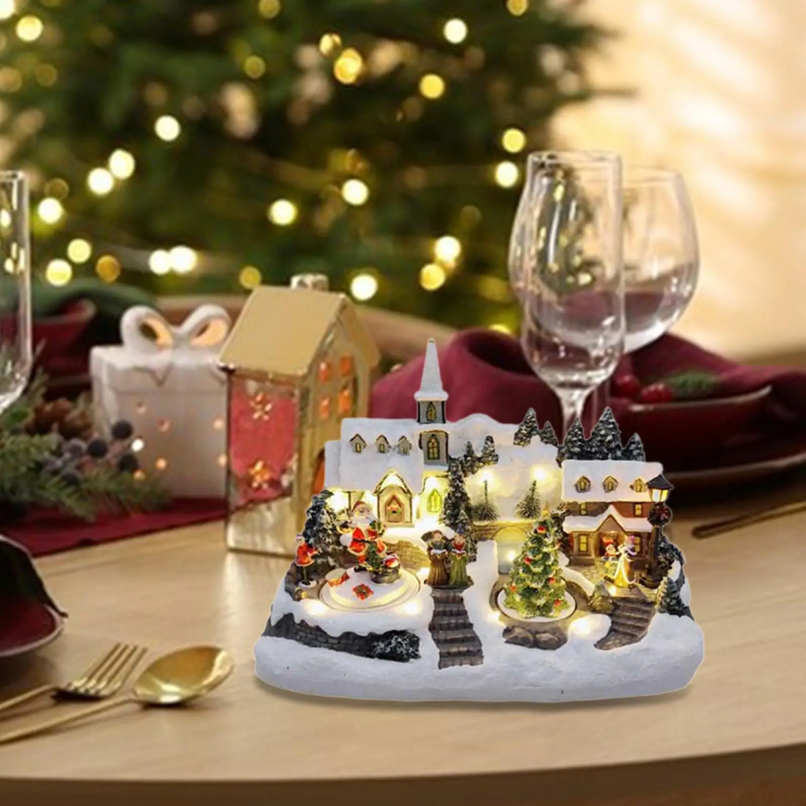 Christmas House Scene Figurine with Colourful Lights and Music Decorative Christmas Decor for Indoor Outdoor Winter Holiday