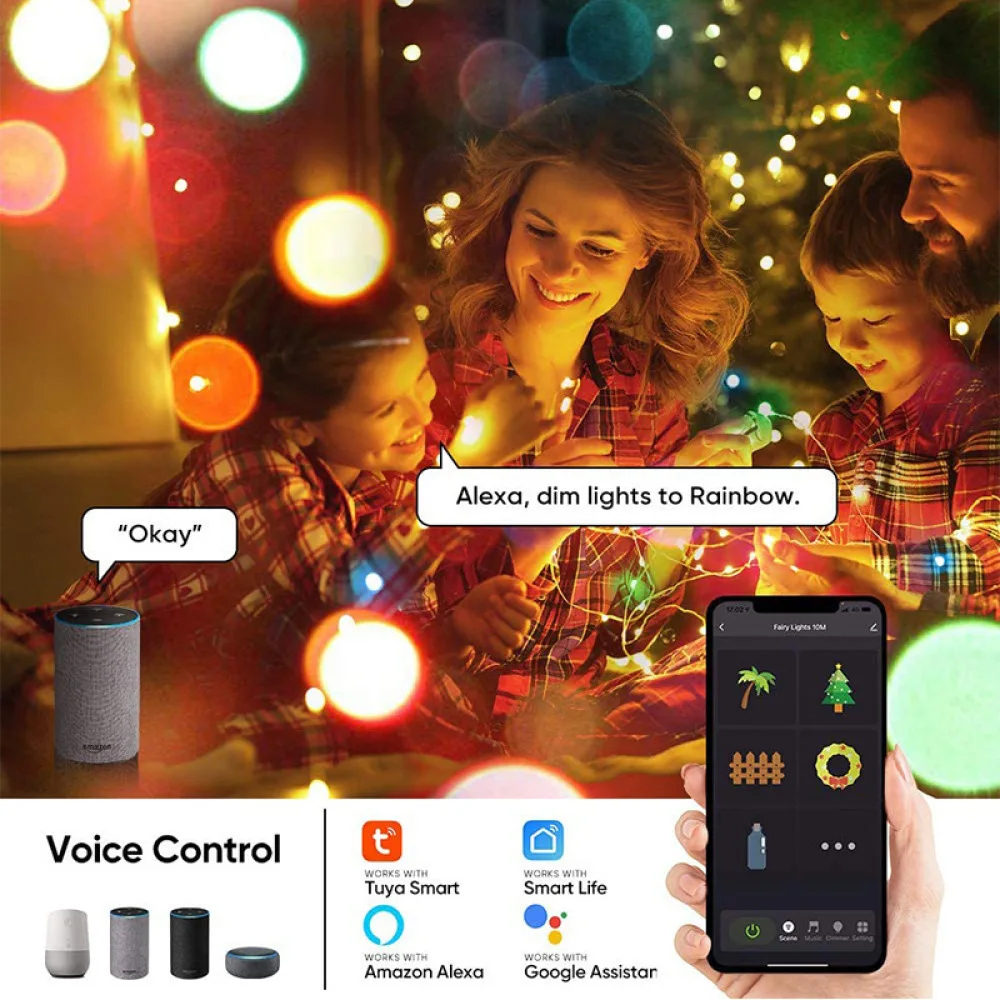 10M 100LED String Fairy Lights RGB Wifi Bluetooth String Light per la decorazione del Festival funziona con Alexa Google Home Smart Life
