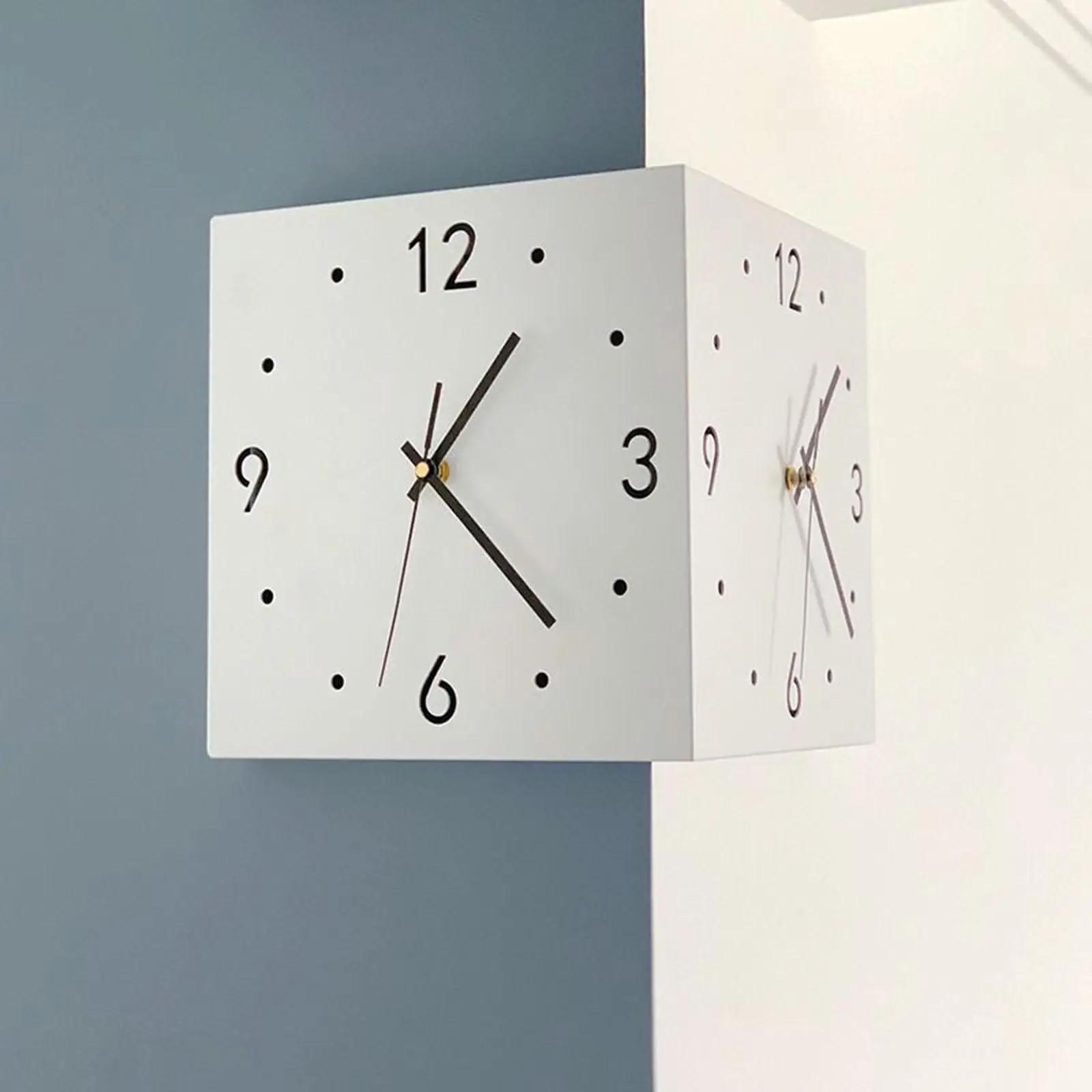 Double Sided Corner Wall Clock with Light for Cafe Hotel Bedroom