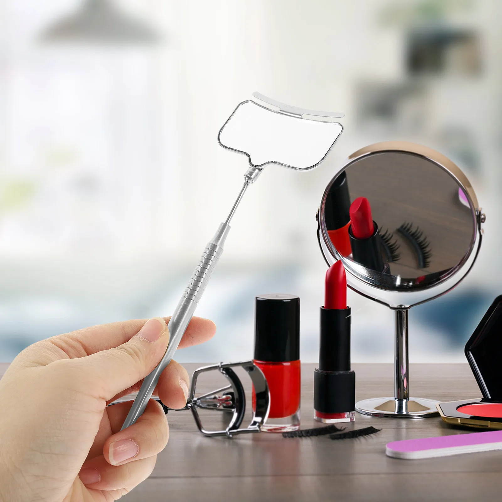 Lash Extension Mirror Stainless Steel Handheld Makeup Tool 3660 Degree Rotation Durable Rustproof Portable Lash Mirror