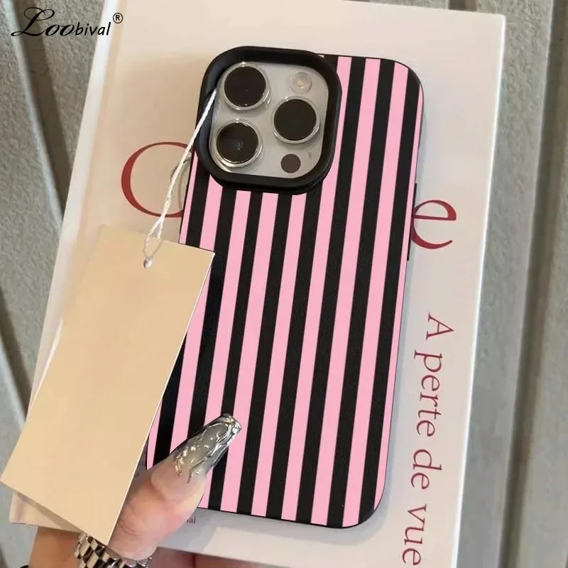 Luxuriöse Zweifarbige Kontrast-Streifen-Hülle für iPhone 17 16 15 Pro Max 14 Plus 12 13 11 Farbenfrohe Lichee-Leder Stoßfeste Schutzhülle