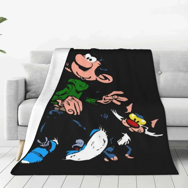 

Gaston Lagaffe Movie Cartoon Walking With Cat Blanket Fleece Belgium Comic Breathable Lightweight Thin Throw Blankets Sofa Couch