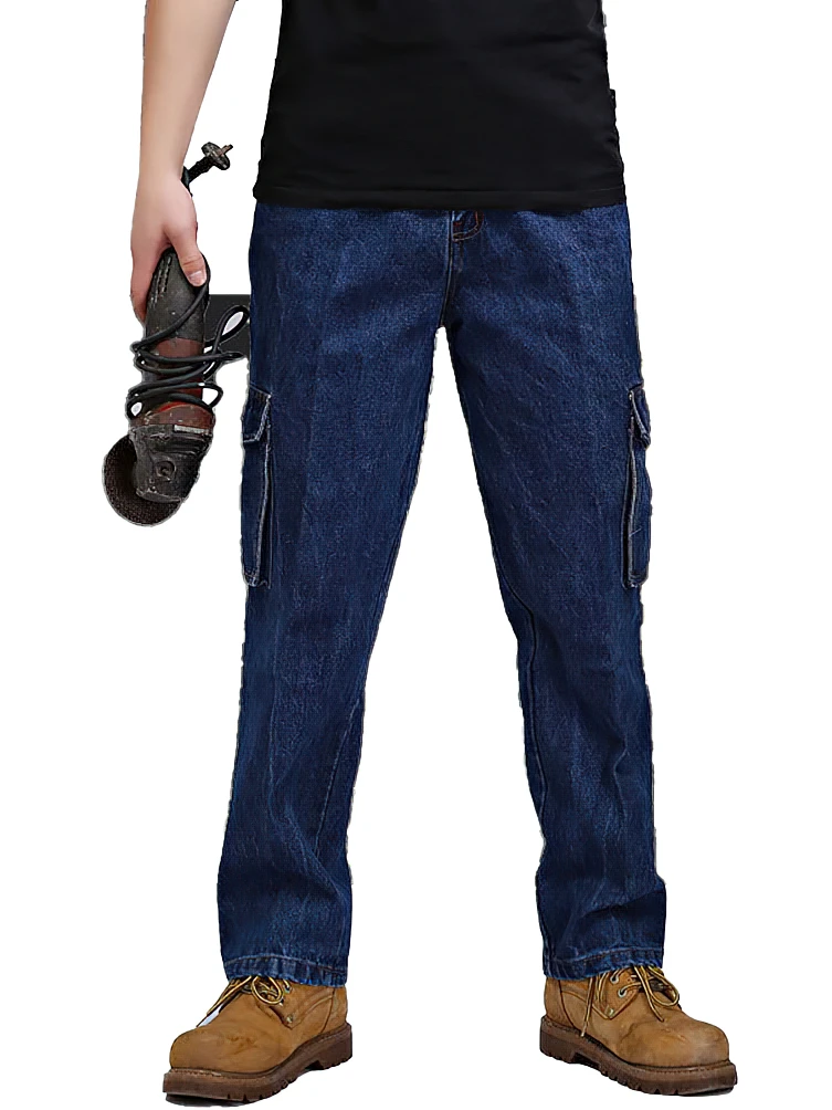 Straight Jeans Cargo Pants Men Cotton Work Wear Outdoor Tactics Durable Denim Long Trousers Casual 2023 New