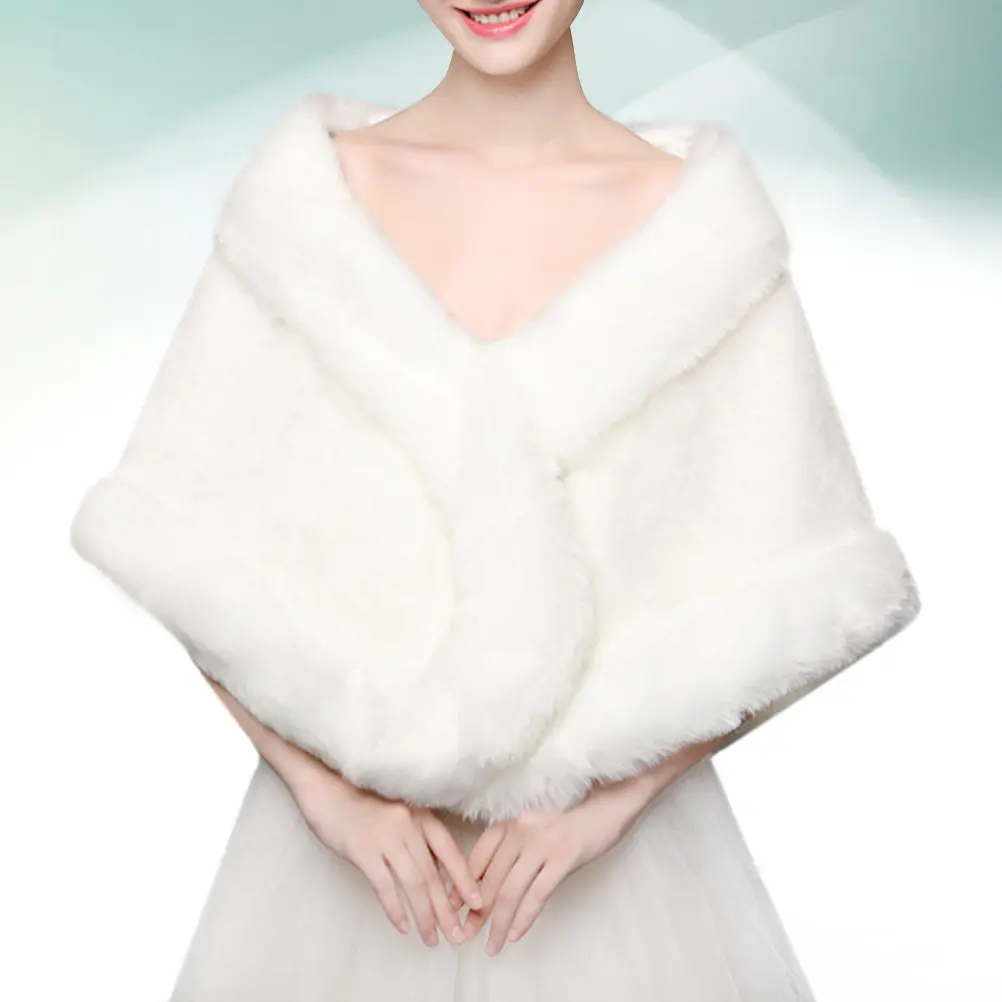 

Bride Elegant Winter Wedding Shawl Warm Fashionable Tippet for Party Banquet Bridal Dress Accessory Soft Lightweight Scarf White