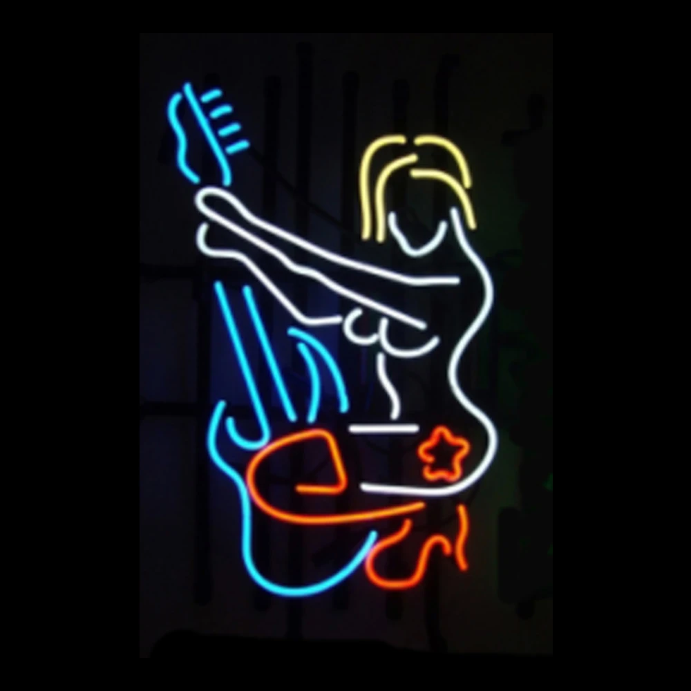 Sex Girl Guitar Player Neon Light Sign Custom Handmade Real Glass Tube Bar Party Advertise Room Decoration Display Lamp 15