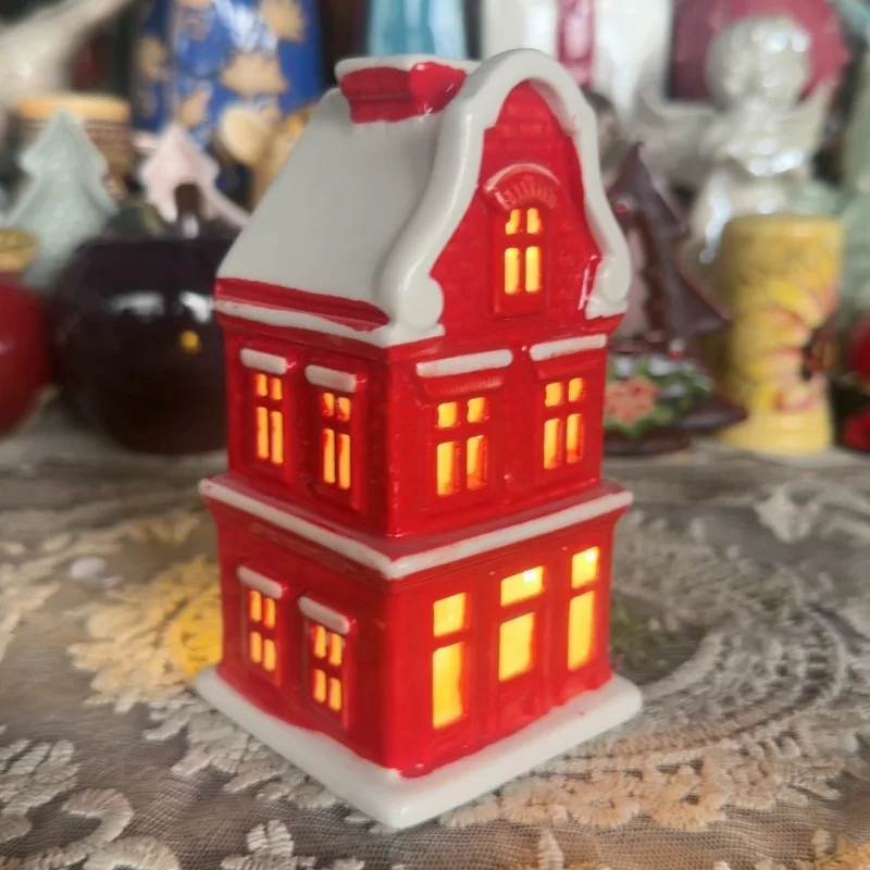 

Винтажный керамический подсвечник в форме красного домика, рождественское украшение для дома, декор для гостиной и спальни, атмосферные светильники, праздничные подарки