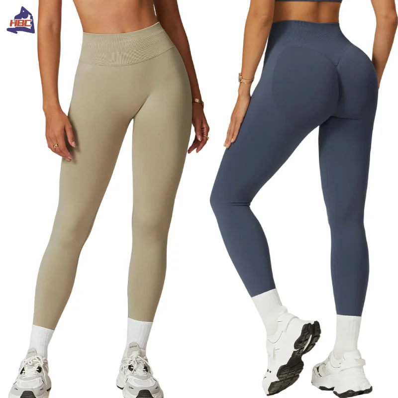 HBC-mallas de Yoga sin costuras para mujer, medias de cintura alta con fruncido en el trasero, pantalones de compresión, pantalones de entrenamiento para gimnasio, mallas deportivas para Fitness