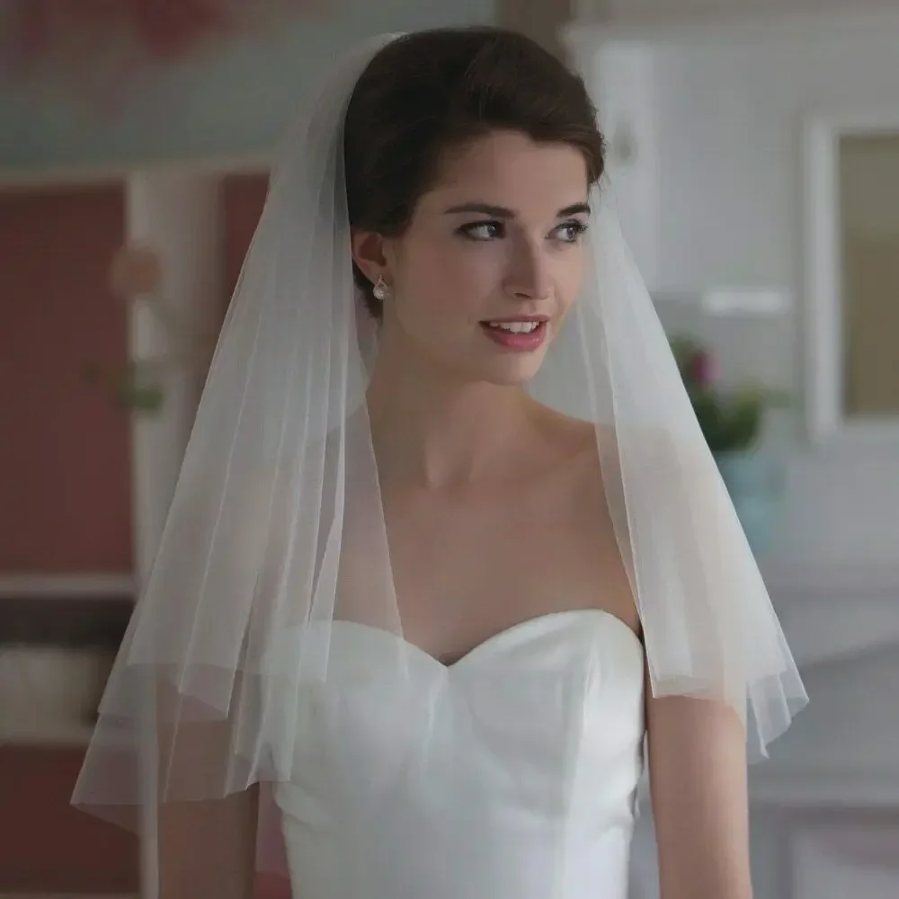 

Perfect Combination Bridal Veils Two Layers White Ivory Tulle In Stock Free Size Wedding