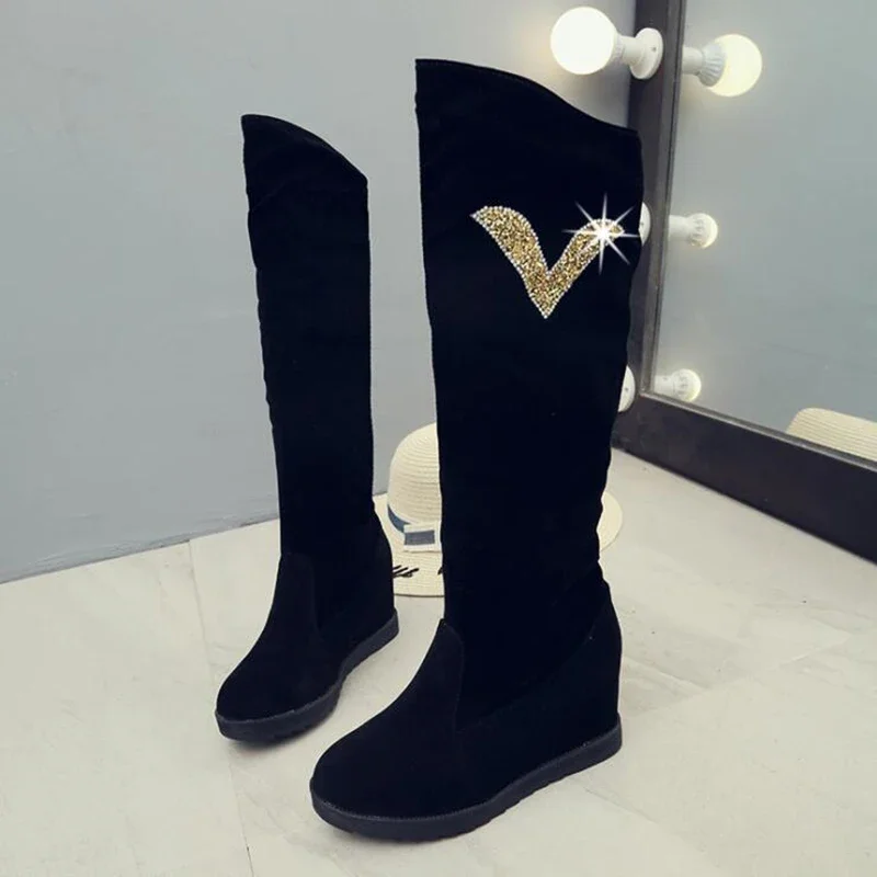 2024 WinterWomen Shoes Woman Boots Knee high Boots Winter New Rhinestone Decoration Wild Plus Velvet Thick Snow Boots