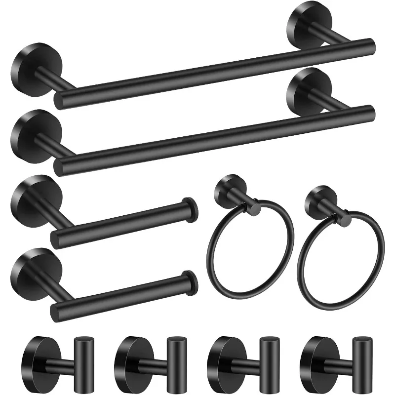 

Bathroom Hardware Set Matte Black, 10 Pieces Bathroom Accessories Set Includes Includes 2 Packs 24 Inch Towel Bar