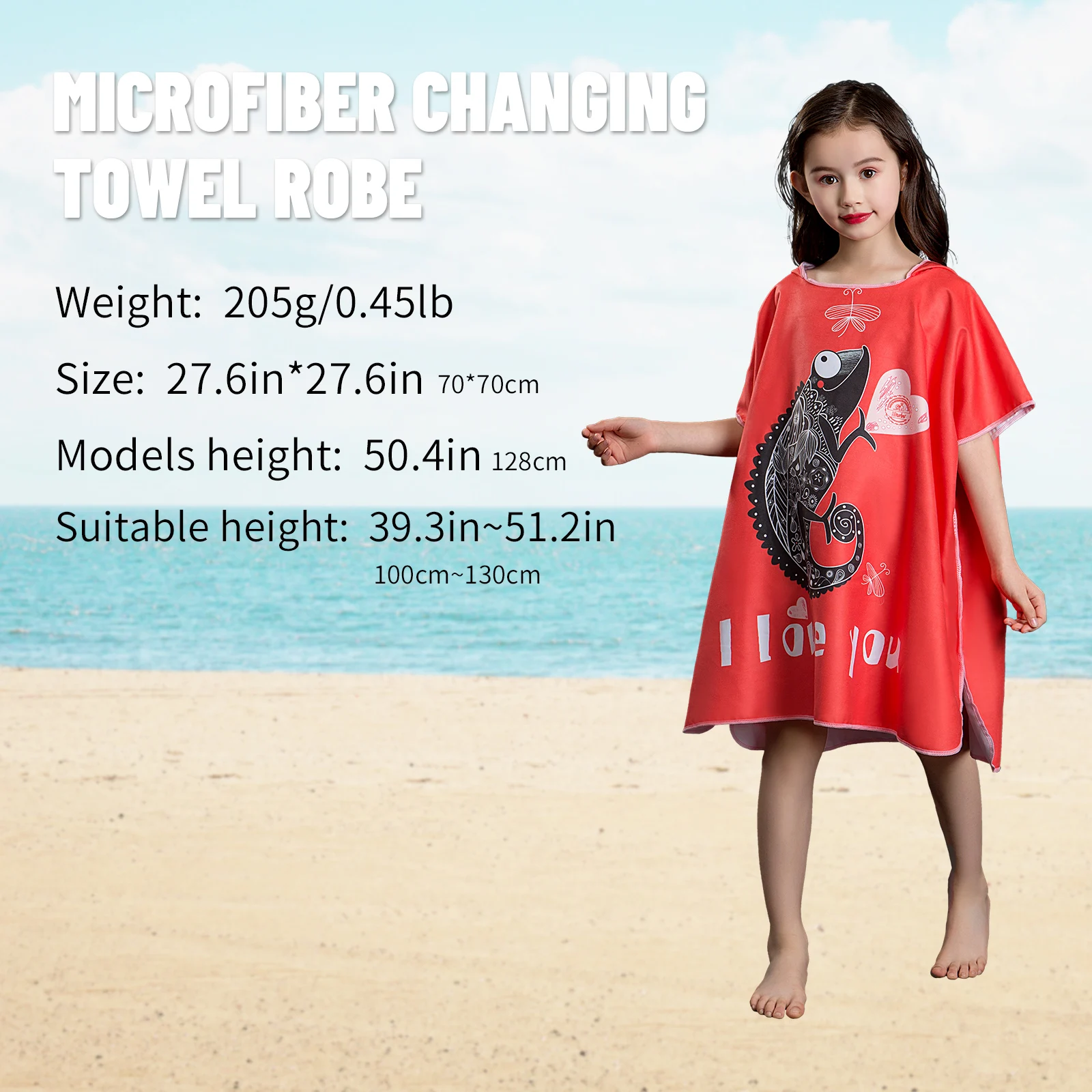 Microfiber children quickdrying robe, printed animals hooded towel poncho, water absorption quick-drying sand-free for swimming
