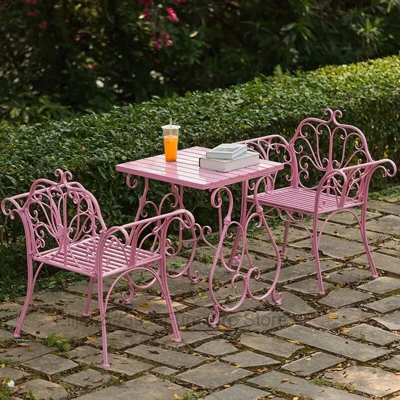 Mesa y silla de patio de hierro forjado europeo, combinación de mesa de centro de jardín al aire libre y silla de balcón, mesa de Picnic de ocio