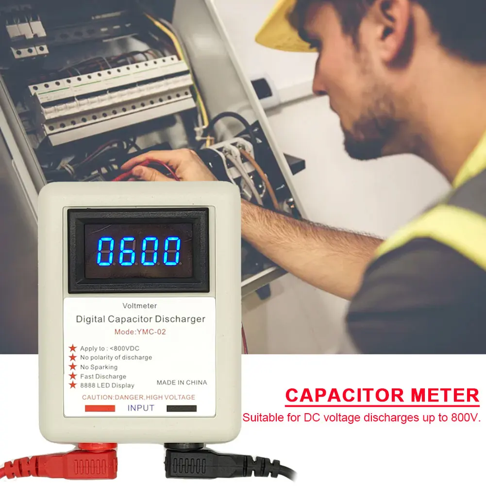 Digital Capacitor Fast Discharger Portable 800V High Voltage Discharging Tool Voltmeter Electronic Repair Display for Electronic