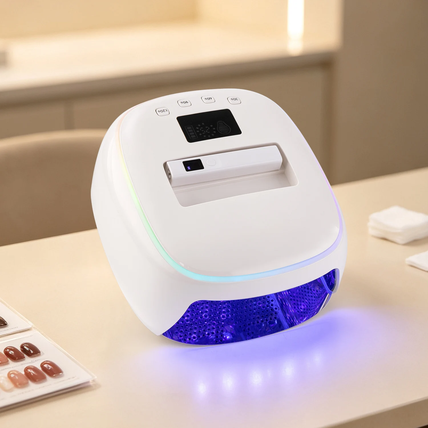 2027 New Professional 128W High Power Cordless UV LED Nail Lamp With Mini Lamp With Features Ambient Color-changing Lights