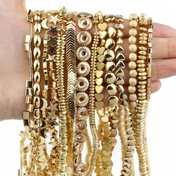 14k Gold Plated Natural Stone Hematite Round Star Heart Spacer Loose Beads For Jewelry Making Bracelet Necklaces DIY Accessories