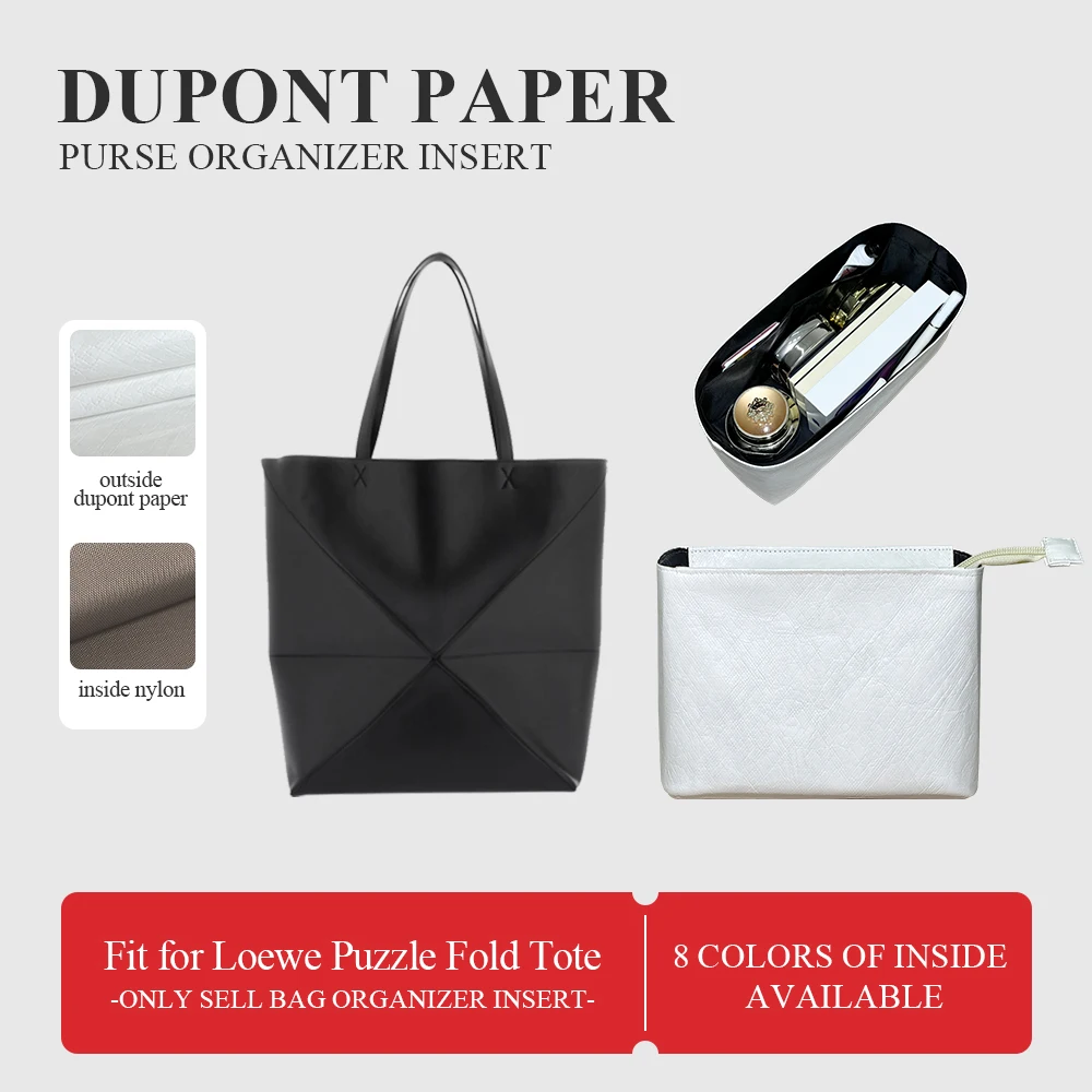 

Hot Dupont Paper Purse Organizer Insert Fit for Loewe Puzzle Fold Tote Inside Purse Storage Bag Zipper Makeup Inner Organizer