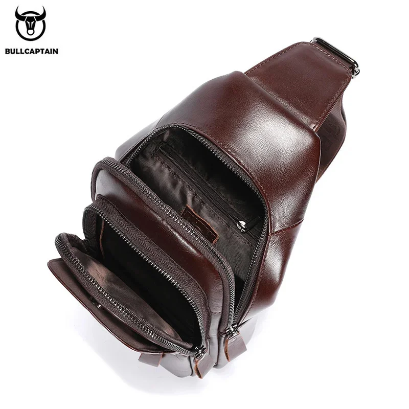 Bolso de pecho 100% de cuero genuino para hombre, bolso de hombro de alta capacidad, a la moda, de marca