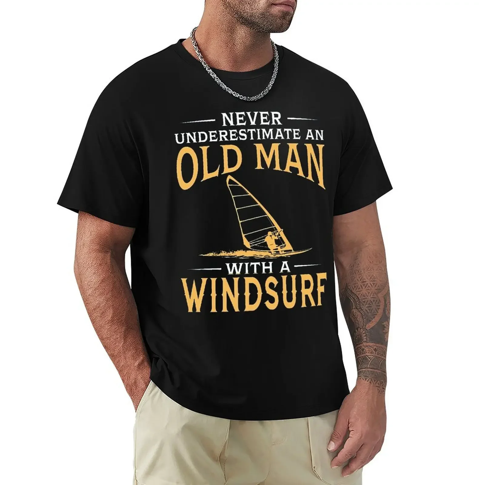 Never Underestimate An Old Man With A Windsurf T Shirt Harajuku Short Sleeve T-shirt 100% Cotton Graphics Tshirt Tops