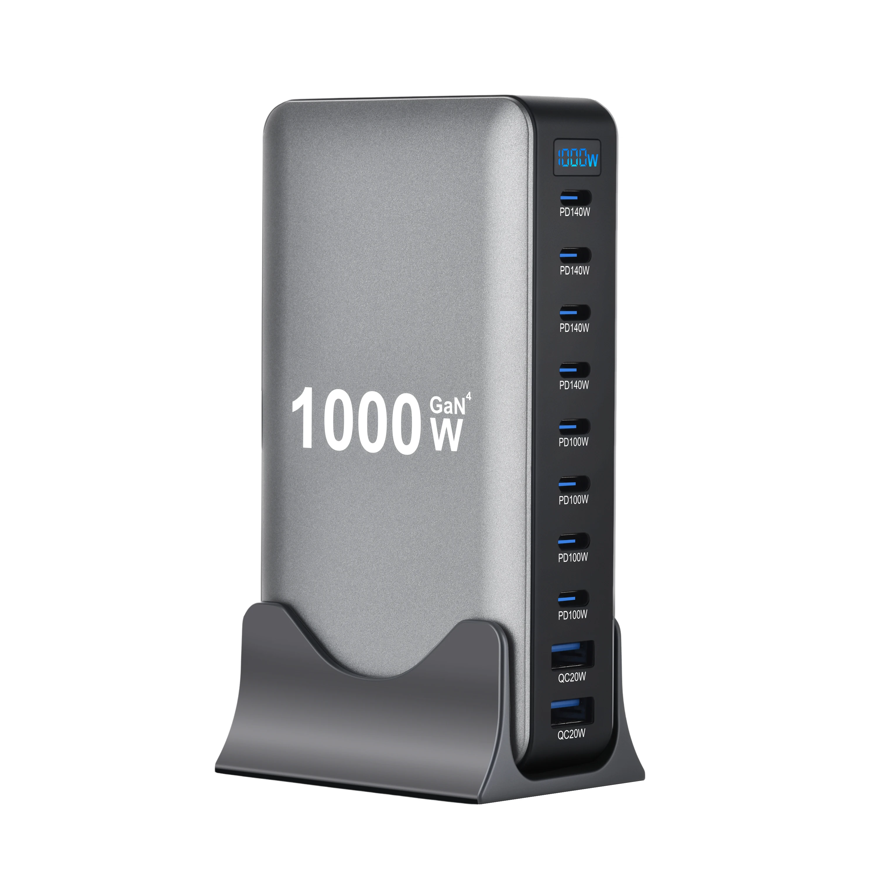

1000W 10-Port GaN Desktop Adapter 140W PD Fast Charging for MacBook Pro Laptop, 100W for Phone Tablet, Multi Port USB Hub Statio