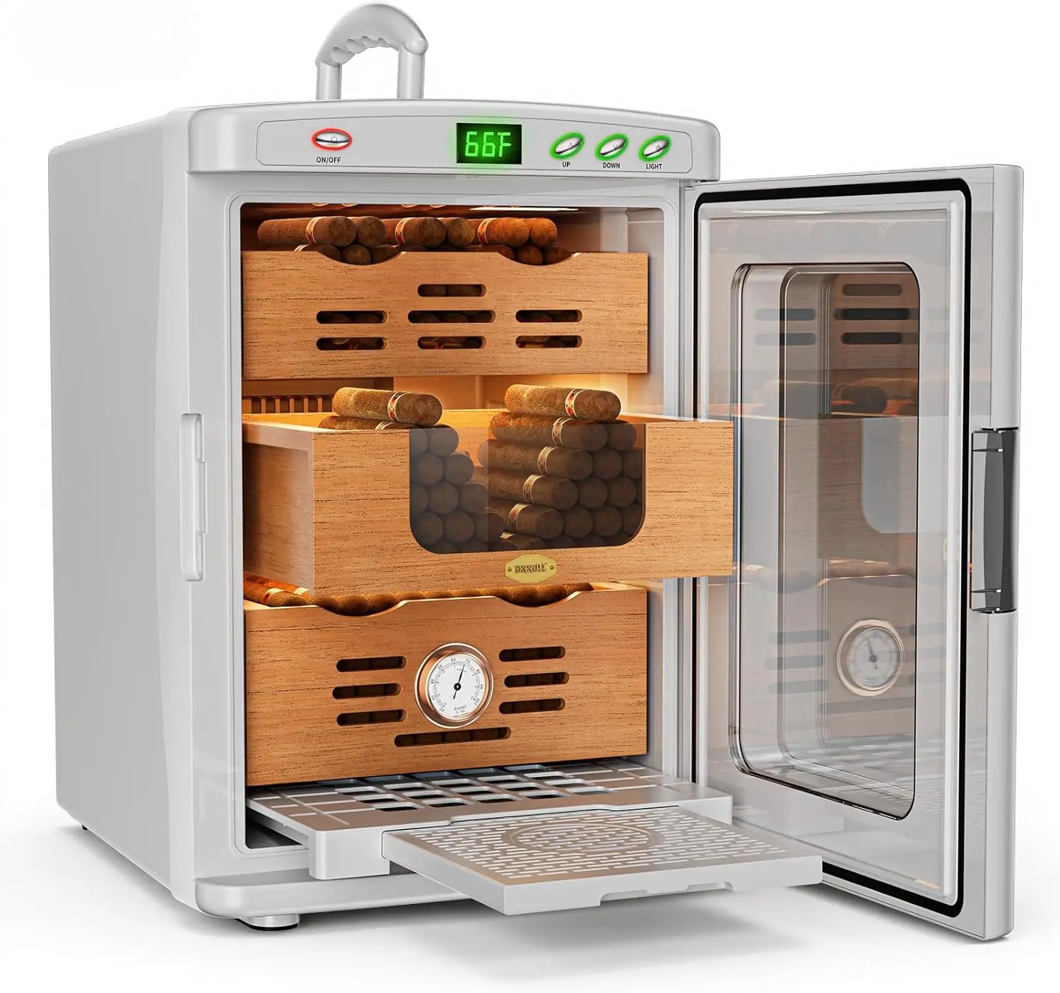 

Cigar Cabinet,25L Electric Thermostatic LED Humidor for 160-200 Cigars,Cedar Wood Shelves,Hygrometer&Humidifying Tray,Glass Door