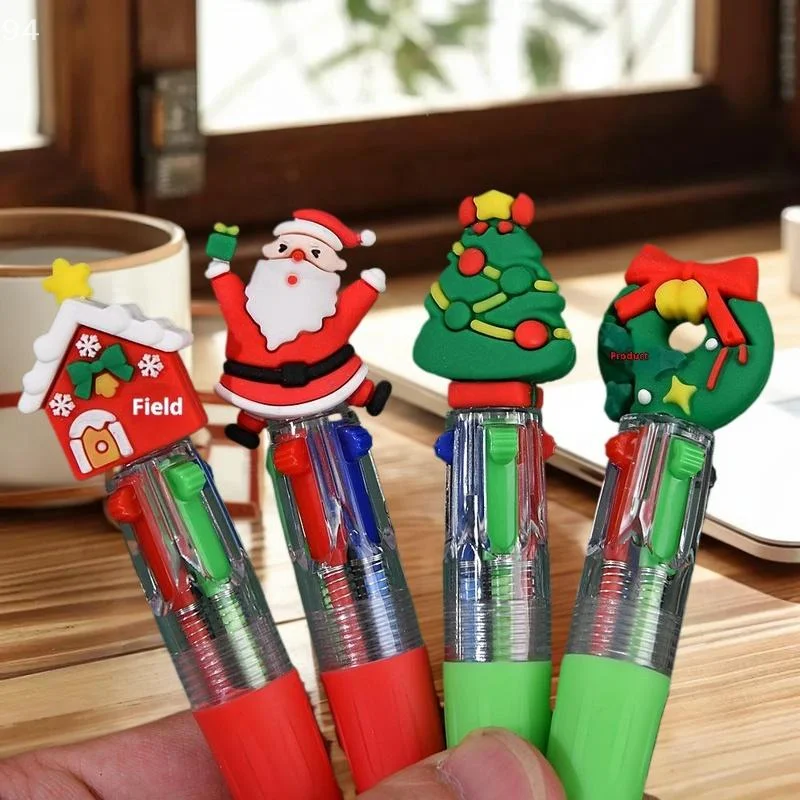 5-30 шт. смешанная рождественская шариковая ручка 4-в-1, мультяшная ручка Санта-Клауса, снеговика, ручка для письма, студенческие канцелярские принадлежности, детский подарок на Новый год