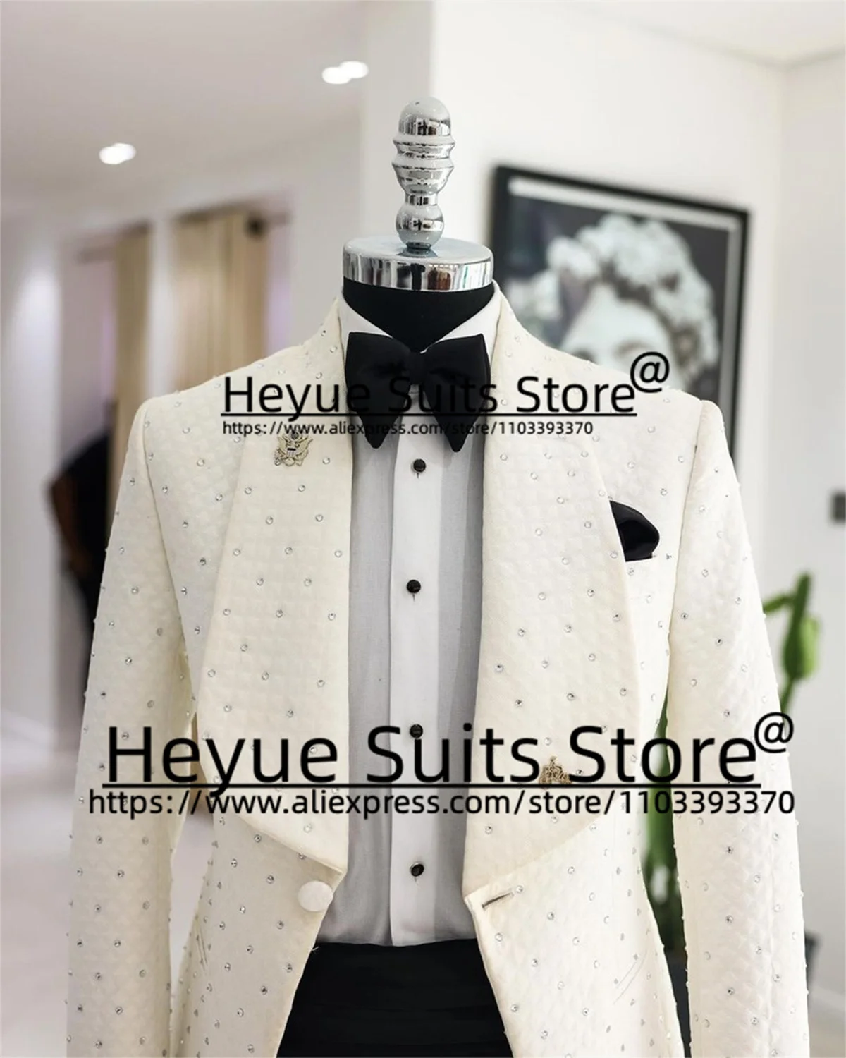 High-End Witte Diamant Setting Trouwpakken Voor Heren Slim Fit Sjaal Revers Bruidegom Smoking 2 Stuks Sets Traje De Hombre Elegante