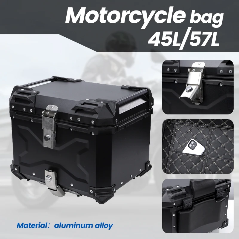 Высокопрочная водонепроницаемая мотоциклетная сумка из алюминиевого сплава 45/57 л, универсальный водонепроницаемый запираемый багажник, прочный противоударный ящик для шлема