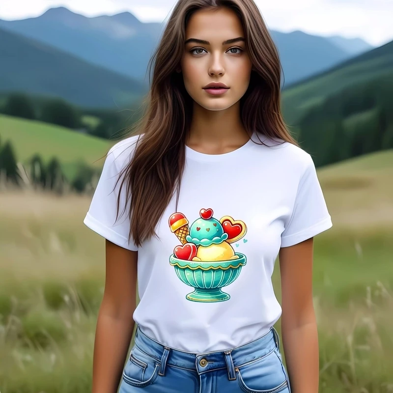 Family look Ice Cream Dessert Bowl Iron On Heat Transfer Stickers DTF Iron On Transfer Patches For Children's adult Clothes Deca