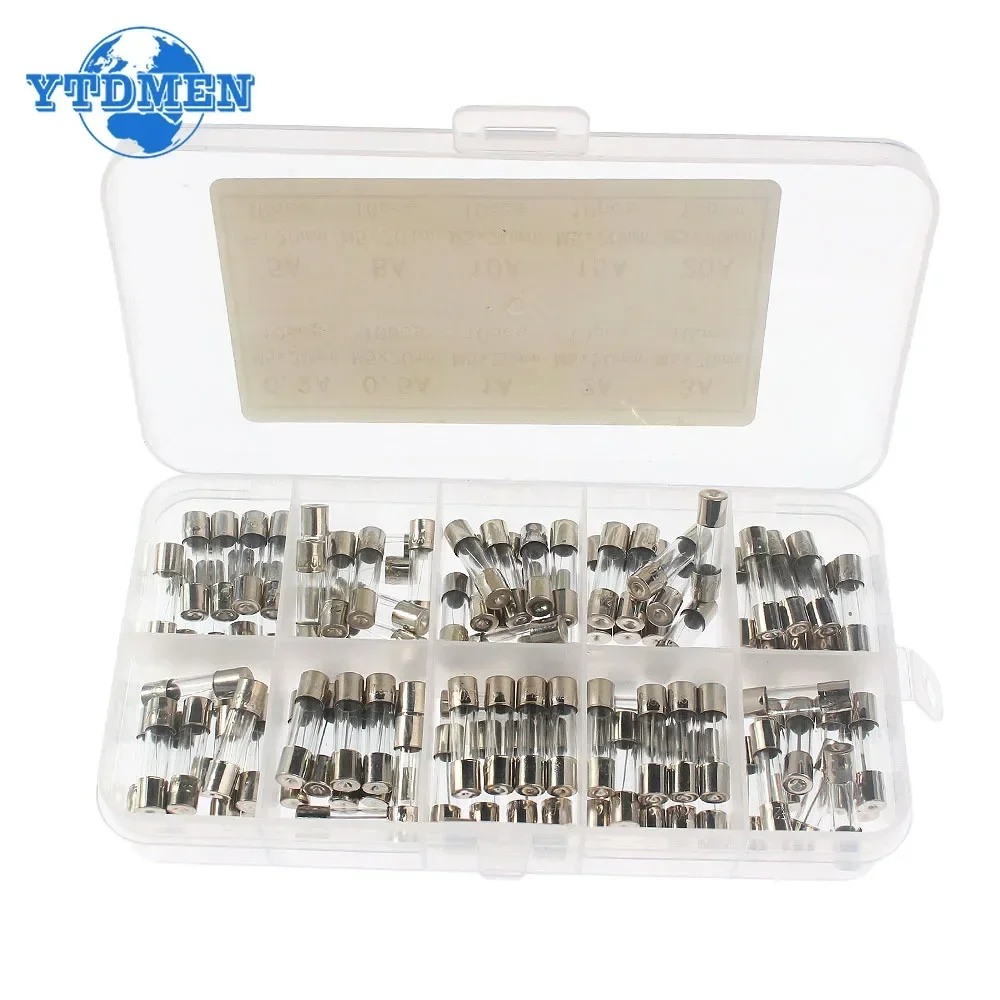 100pcs 5x20mm Glass Tube Fuse Assorted Kit 0.2A 0.5A  1A  2A  3A  5A  8A  10A  15A  20A 30A 250V 5*20mm Quick Blow Fuse with Box